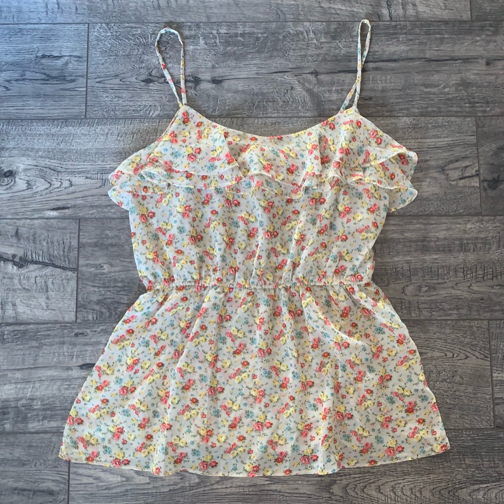Forever 21 Beige/Cream Cami Floral Ruffle Blouse